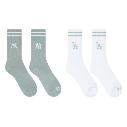 2-Pairs New York Yankees Color Era Everest Green & White Socks