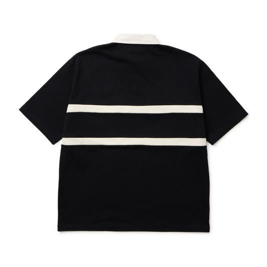 New Era Stripe Black Oversized Short Sleeve Rugby Shirt