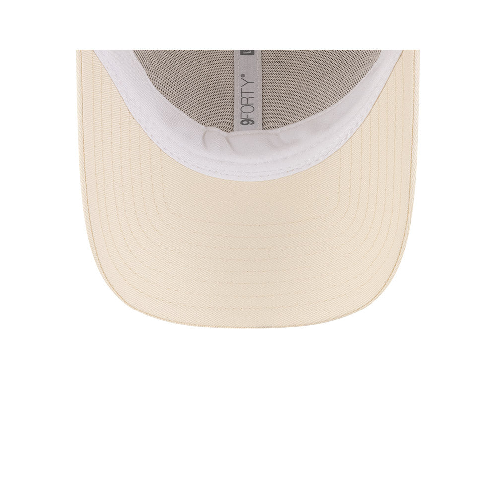 Undervisor view of New Era x Lacoste 9FORTY Women Core Light Beige Adjustable Cap showing the clean under-brim detail.