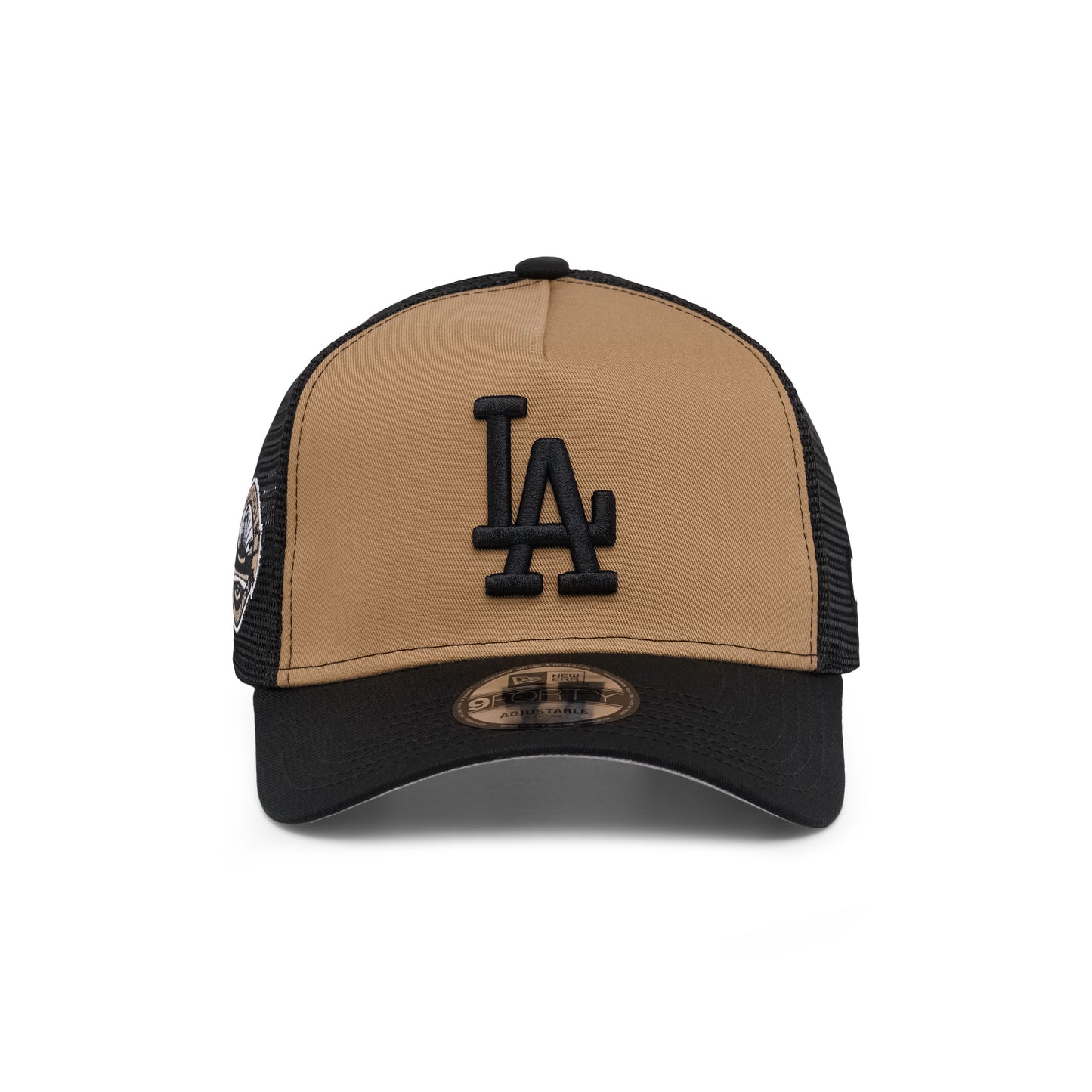 9FORTY A-Frame Trucker Los Angeles Dodgers Stadium 50th Anniversary Khaki Black Snapback