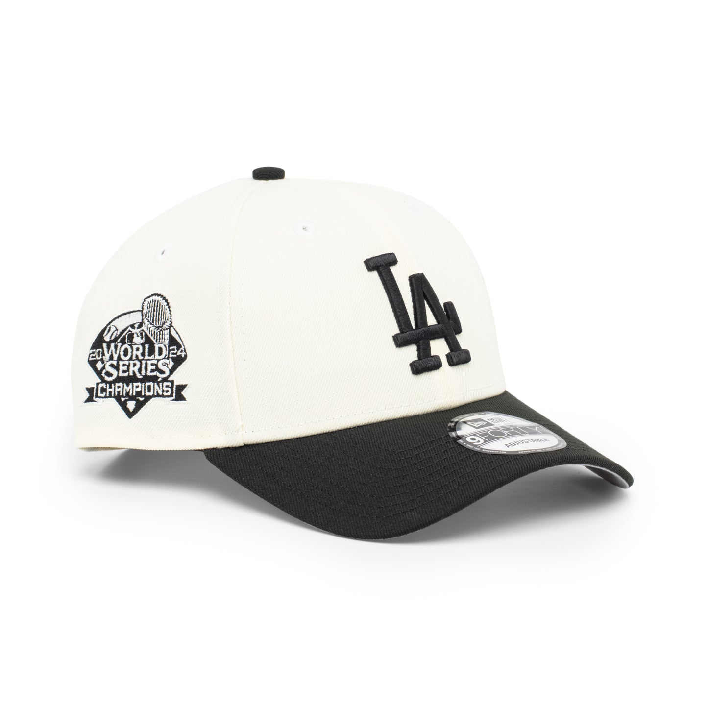 9FORTY Los Angeles Dodgers World Series Champions 2024 2-Tone Black Visor Chrome White Snapback