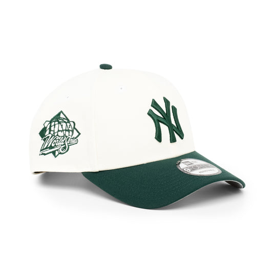 9FORTY New York Yankees 2-Tone World Series 1999 2-Tone Dark Green Visor Chrome White Snapback