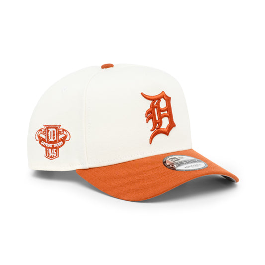 9FORTY A-Frame Detroit Tigers 1945 2-Tone Rush Orange Visor Chrome White Snapback