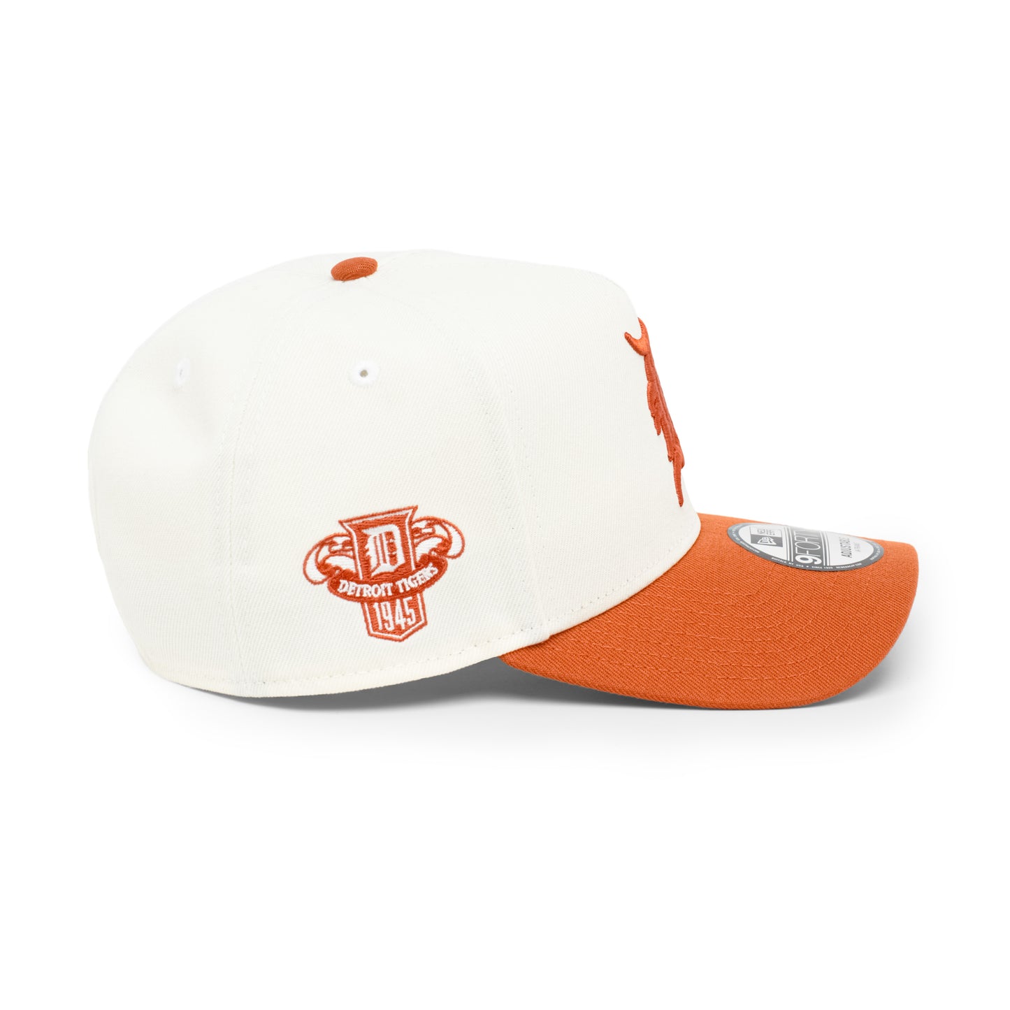 9FORTY A-Frame Detroit Tigers 1945 2-Tone Rush Orange Visor Chrome White Snapback