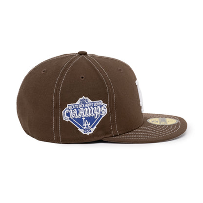 59FIFTY Los Angeles Dodgers Back To Back World Series Champs Walnut Fitted