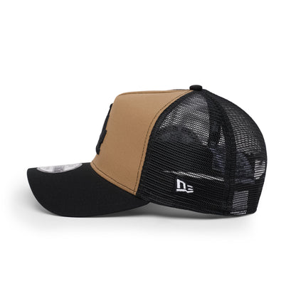 9FORTY A-Frame Trucker Los Angeles Dodgers Stadium 50th Anniversary Khaki Black Snapback