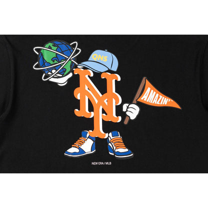 New York Mets MLB Cartoon Black Short Sleeve T-Shirt