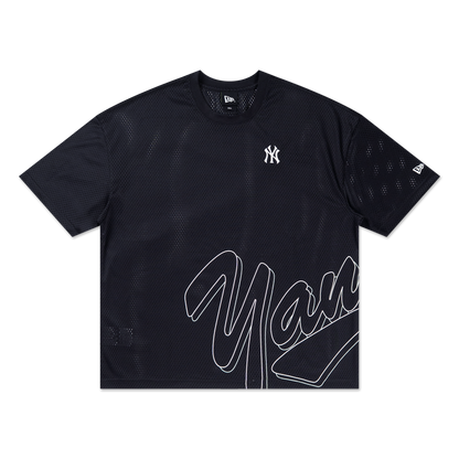 New York Yankees Mix League Cross Panels Black Oversized Short Sleeve T-Shirt