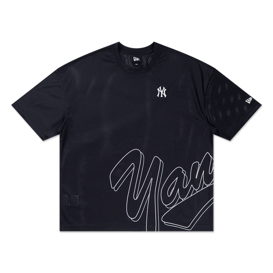 New York Yankees Mix League Cross Panels Black Oversized Short Sleeve T-Shirt