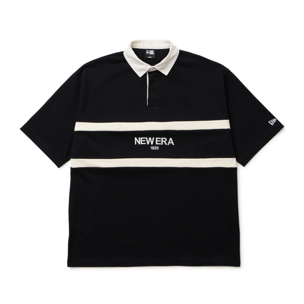 New Era Stripe Black Oversized Short Sleeve Rugby Shirt
