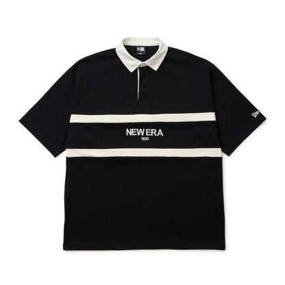 New Era Stripe Black Oversized Short Sleeve Rugby Shirt