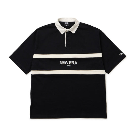 New Era Stripe Black Oversized Short Sleeve Rugby Shirt