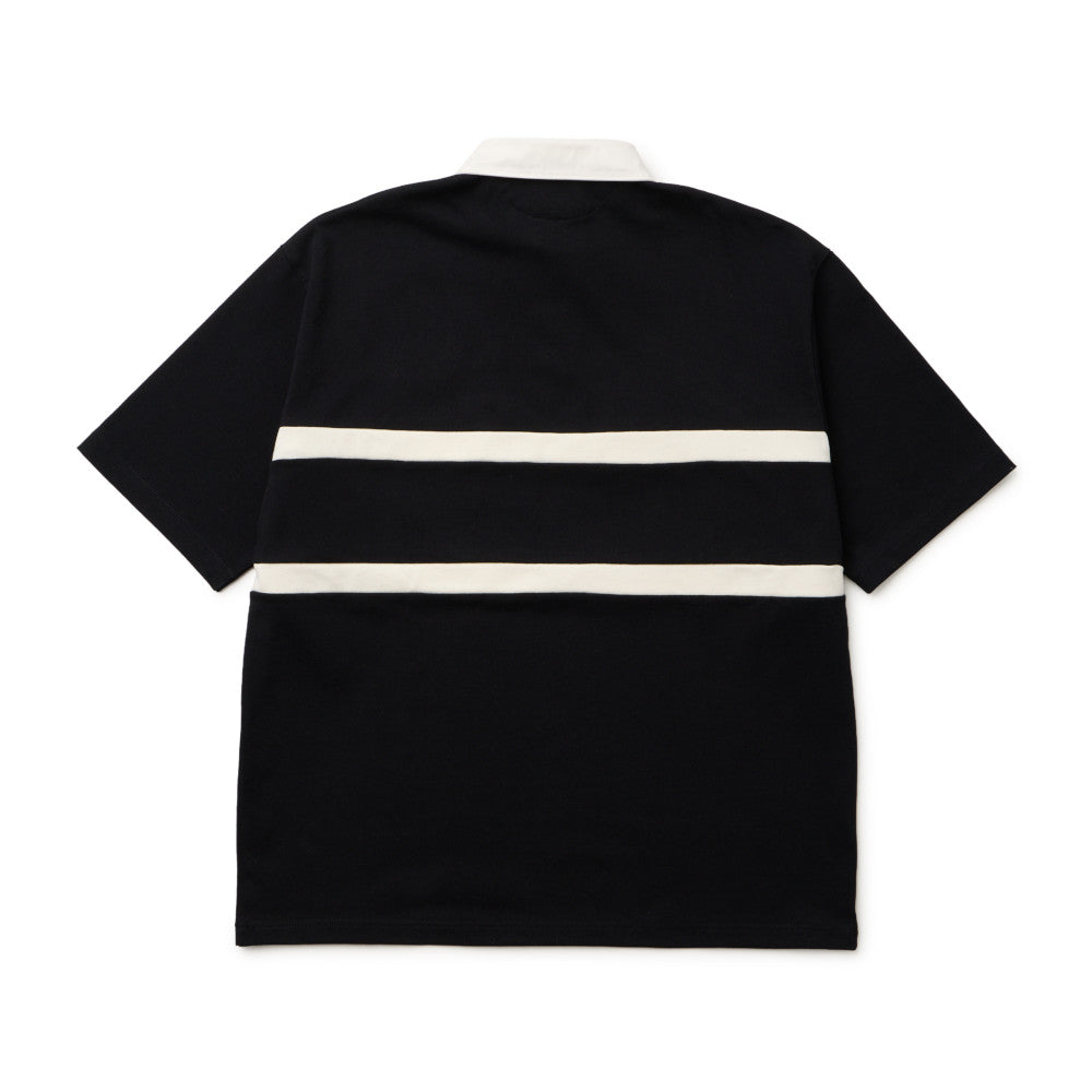 New Era Stripe Black Oversized Short Sleeve Rugby Shirt