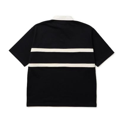 New Era Stripe Black Oversized Short Sleeve Rugby Shirt