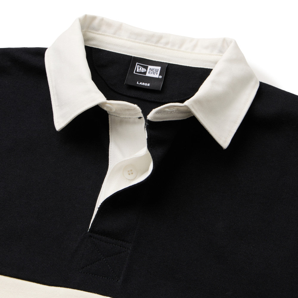 New Era Stripe Black Oversized Short Sleeve Rugby Shirt