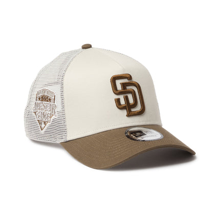 9FORTY A-Frame Trucker San Diego Padres Side Patch 2-Tone Moss Visor Stone Snapback