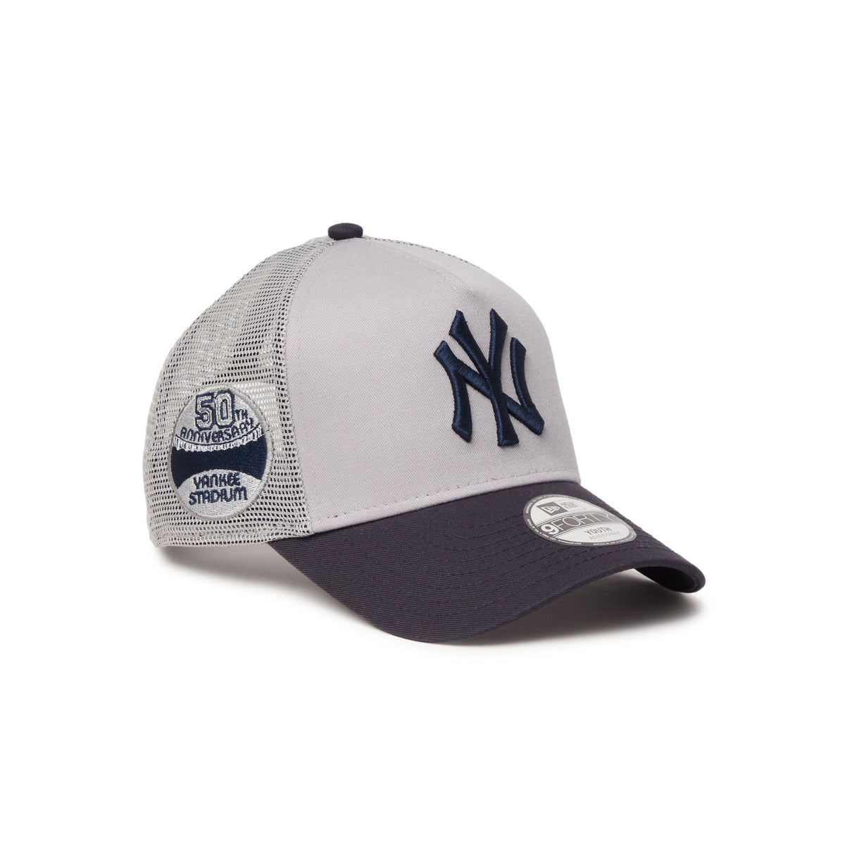 9FORTY A-Frame Trucker New York Yankees Side Patch 2-Tone Navy Visor Grey Snapback