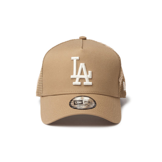 9FORTY A-Frame Trucker Los Angeles Dodgers Embroidered Mesh Khaki Snapback
