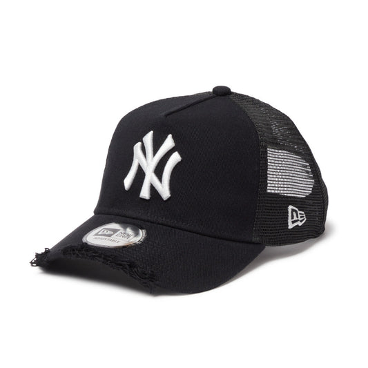 9FORTY A-Frame Trucker New York Yankees Damaged Twill Black Snapback