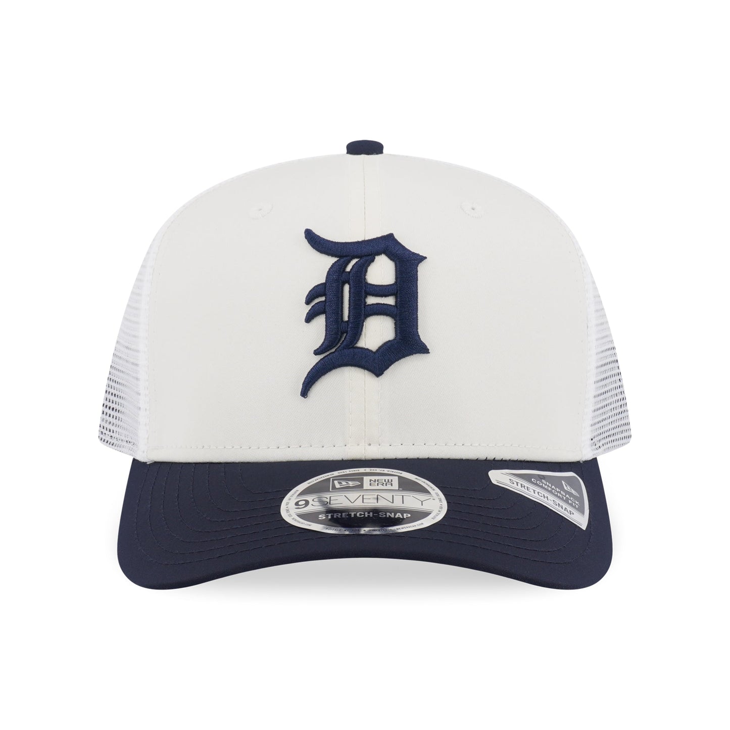 9SEVENTY Trucker Detroit Tigers 2-Tone Navy Visor Chrome White Stretch Snapback