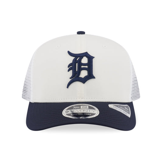 9SEVENTY Trucker Detroit Tigers 2-Tone Navy Visor Chrome White Stretch Snapback