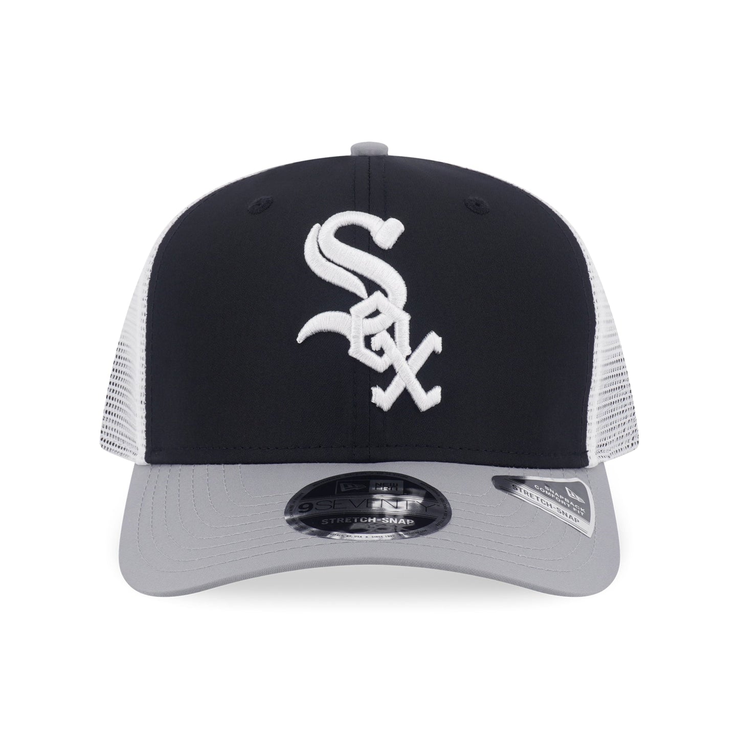 9SEVENTY Trucker Chicago White Sox 2-Tone Gray Visor Black Stretch Snapback