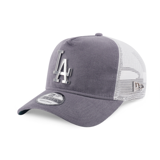 9FORTY A-Frame Trucker Los Angeles Dodgers Metal Badge Corduroy Gray Snapback