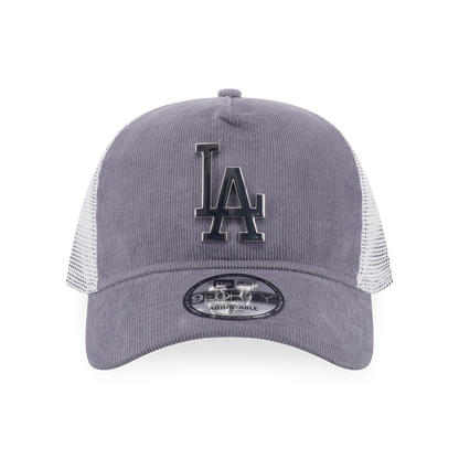 9FORTY A-Frame Trucker Los Angeles Dodgers Metal Badge Corduroy Gray Snapback