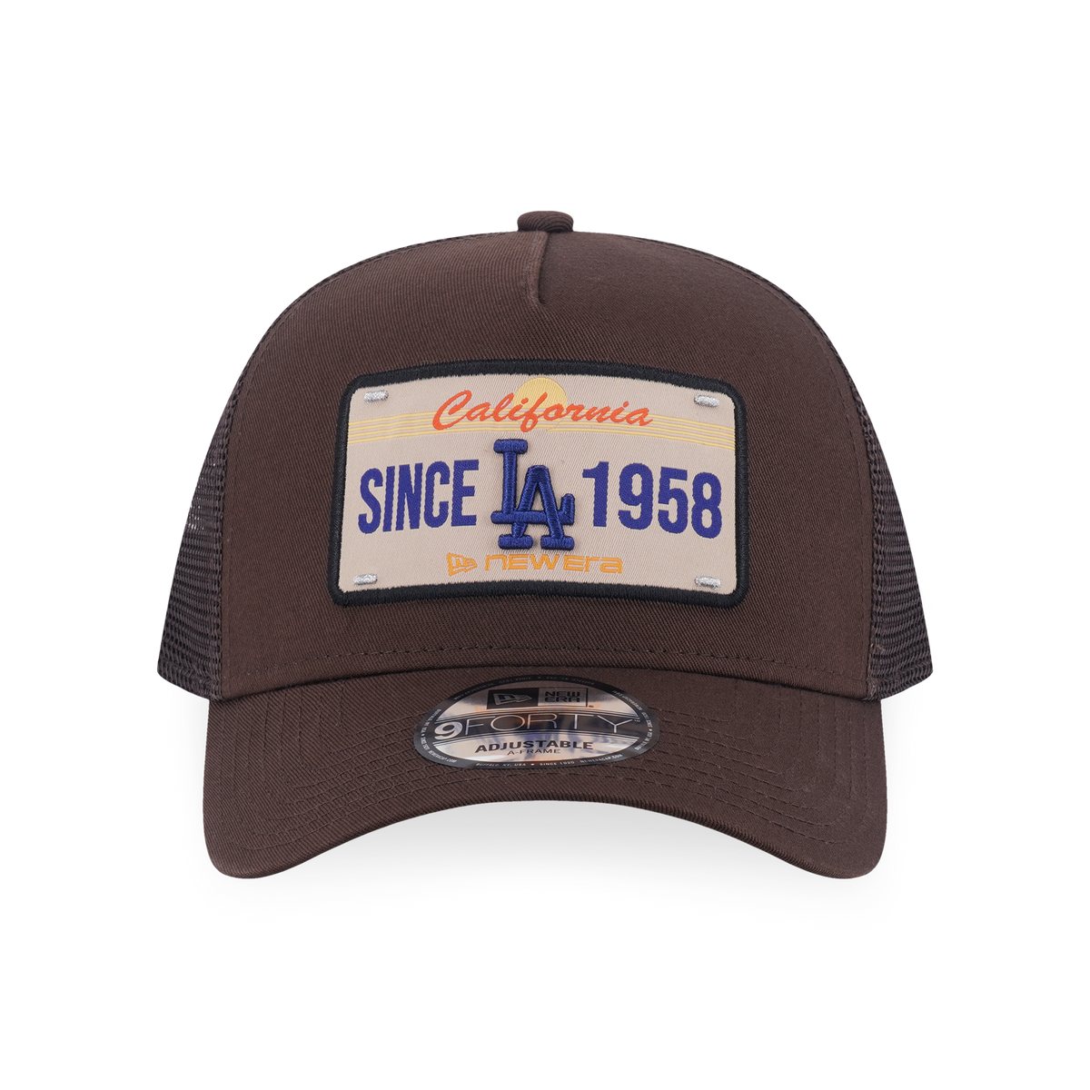 9FORTY A-Frame Trucker Los Angeles Dodgers License Plate Walnut Adjustable
