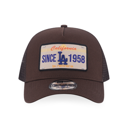 9FORTY A-Frame Trucker Los Angeles Dodgers License Plate Walnut Adjustable