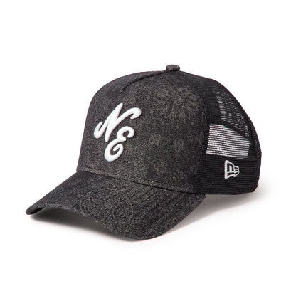 9FORTY A-Frame Trucker Classic New Era Laser Burn Out Denim Black Snapback