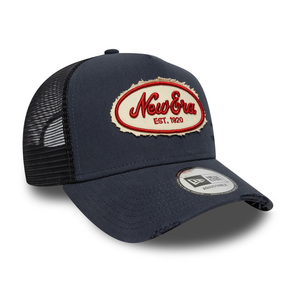 9FORTY E-Frame Trucker New Era Oval Canvas Distress Navy Snapback