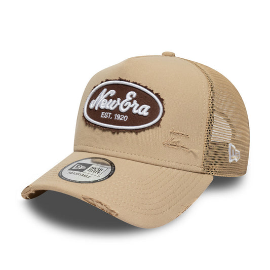 9FORTY E-Frame Trucker New Era Oval Canvas Distress Camel Snapback
