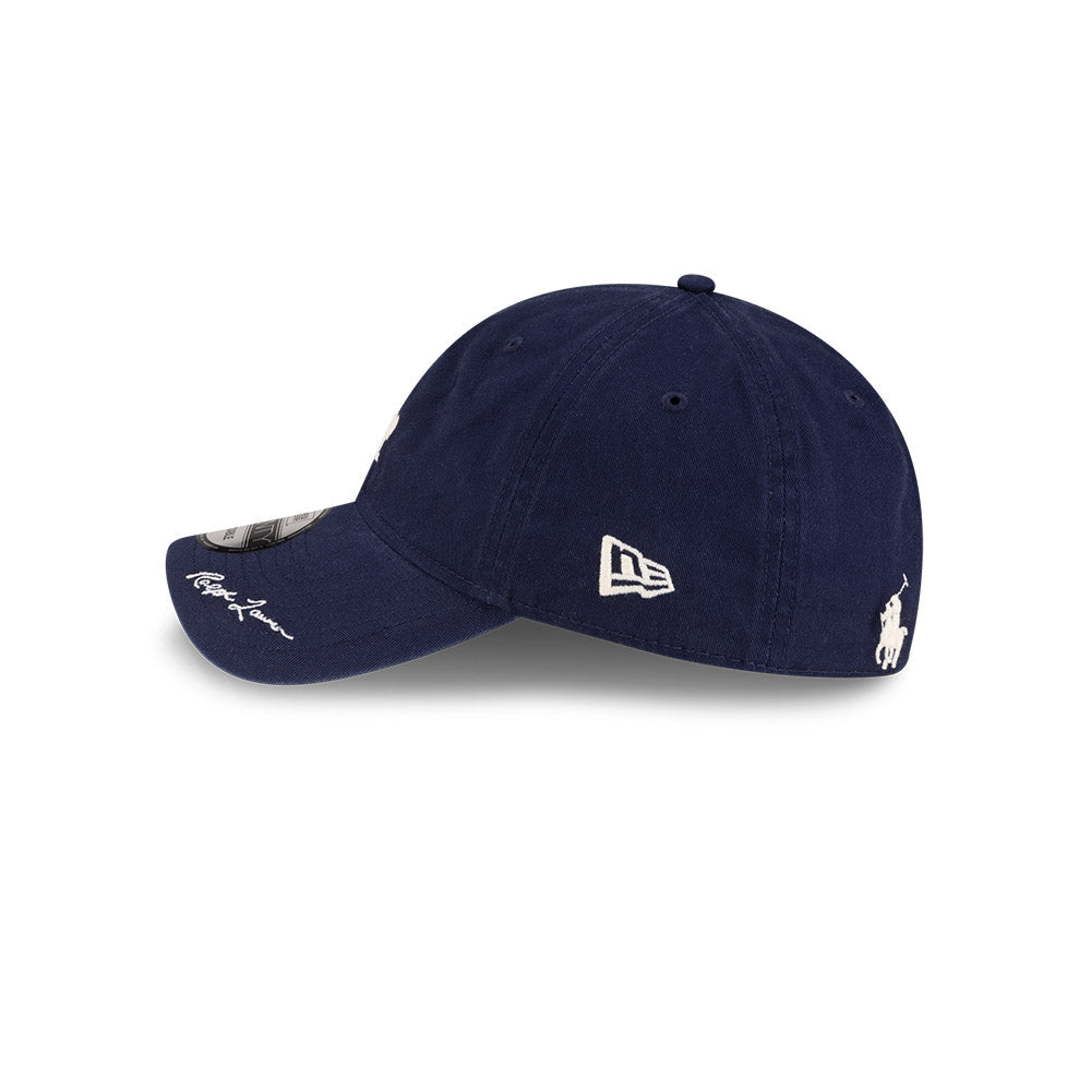 Left side profile view of New Era x Ralph Lauren Dodgers 9TWENTY Navy Cap featuring the classic New Era flag logo.