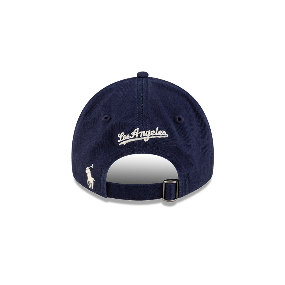 Rear view of New Era x Ralph Lauren Dodgers 9TWENTY Navy Cap showcasing embroidered Polo Pony and Los Angeles script