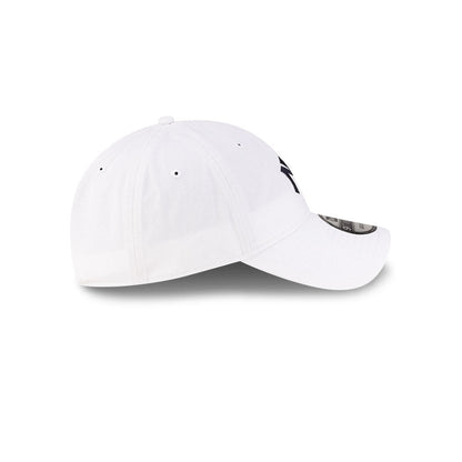 Right side profile view of New Era x Ralph Lauren Yankees 9TWENTY White Cap showing pre-curved visor.