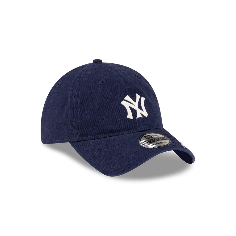 Front right view of New Era x Ralph Lauren Yankees 9TWENTY Navy Cap highlighting the classic embroidered LA logo