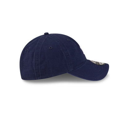 Right side profile view of New Era x Ralph Lauren Yankees 9TWENTY Navy Cap showing pre-curved visor.