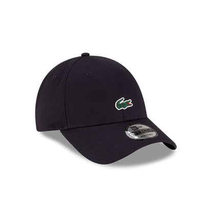 Front right view of New Era x Lacoste 9FORTY Core Navy Adjustable Cap displaying the classic crown.