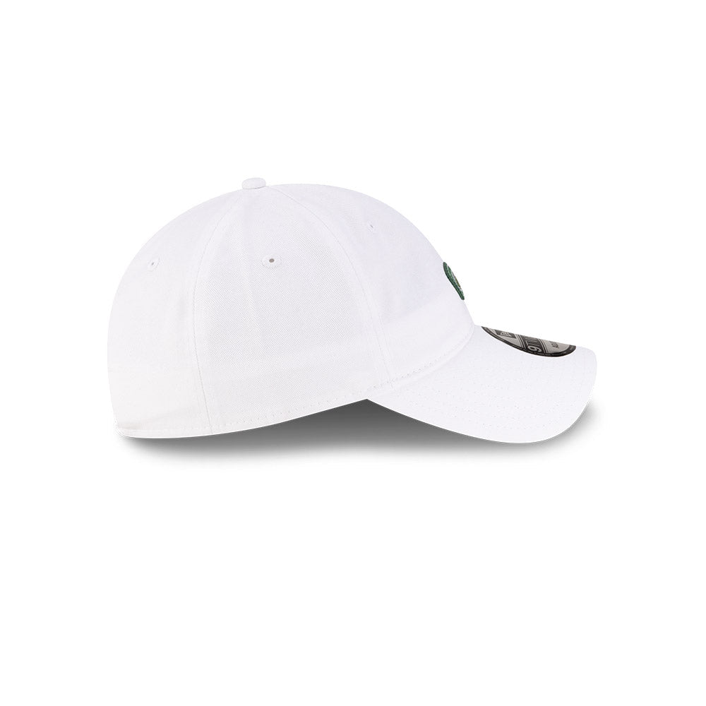 Right side profile view of New Era x Lacoste 9TWENTY Flag White Adjustable Cap showing pre-curved visor.