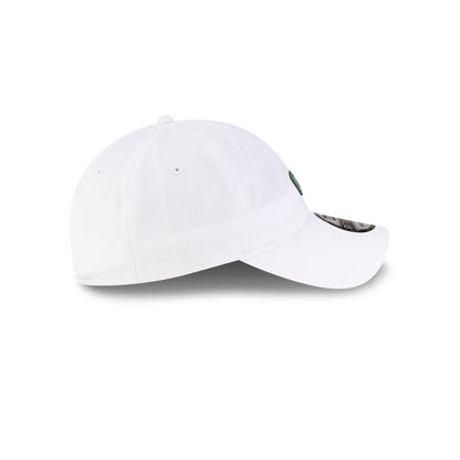 Right side profile view of New Era x Lacoste 9TWENTY Flag White Adjustable Cap showing pre-curved visor.