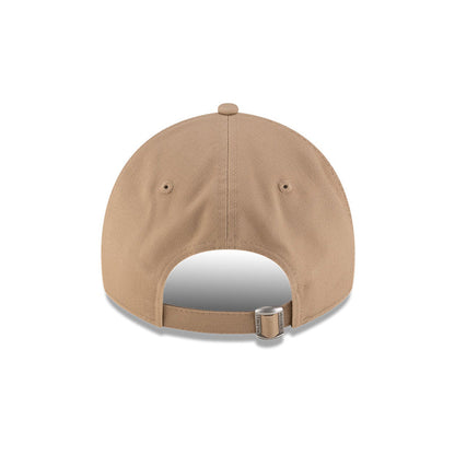 Rear view of New Era x Lacoste 9TWENTY Flag Beige Adjustable Cap showcasing cloth strapback and metal closure.