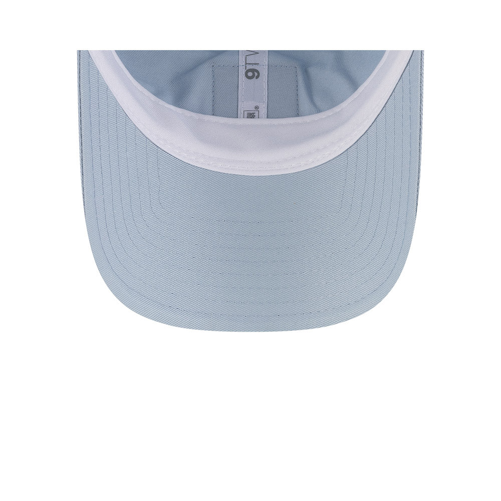Undervisor view of New Era x Lacoste 9TWENTY Golf Ball Pastel Blue Adjustable Cap showing the clean under-brim detail.