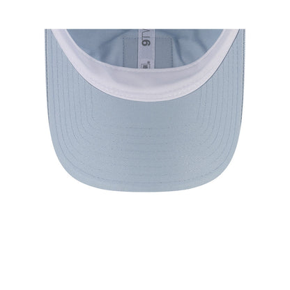 Undervisor view of New Era x Lacoste 9TWENTY Golf Ball Pastel Blue Adjustable Cap showing the clean under-brim detail.