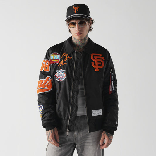 San Francisco Giants MLB x Alpha Industries Black Collared Bomber Jacket