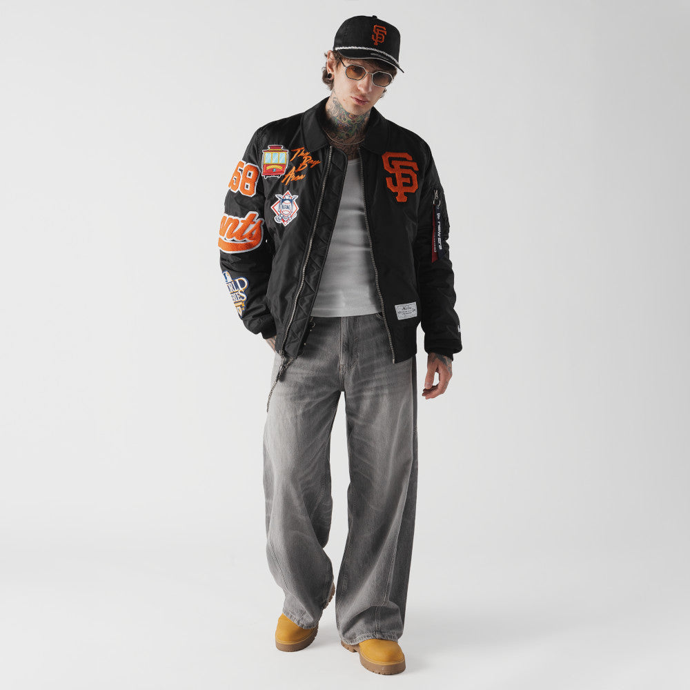 San Francisco Giants MLB x Alpha Industries Black Collared Bomber Jacket
