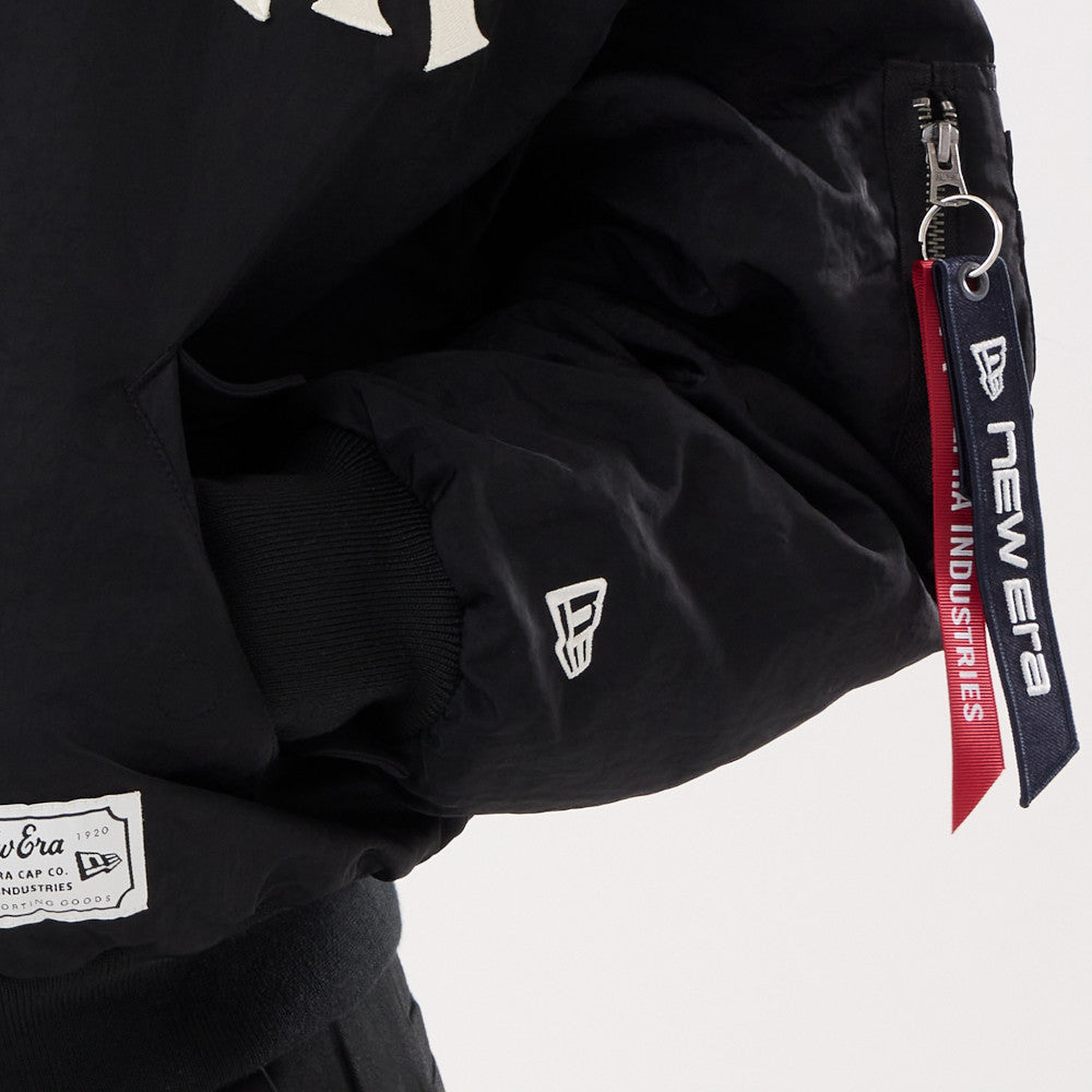 Women New York Yankees MLB x Alpha Industries Black Nylon Shawl Collar Bomber Jacket