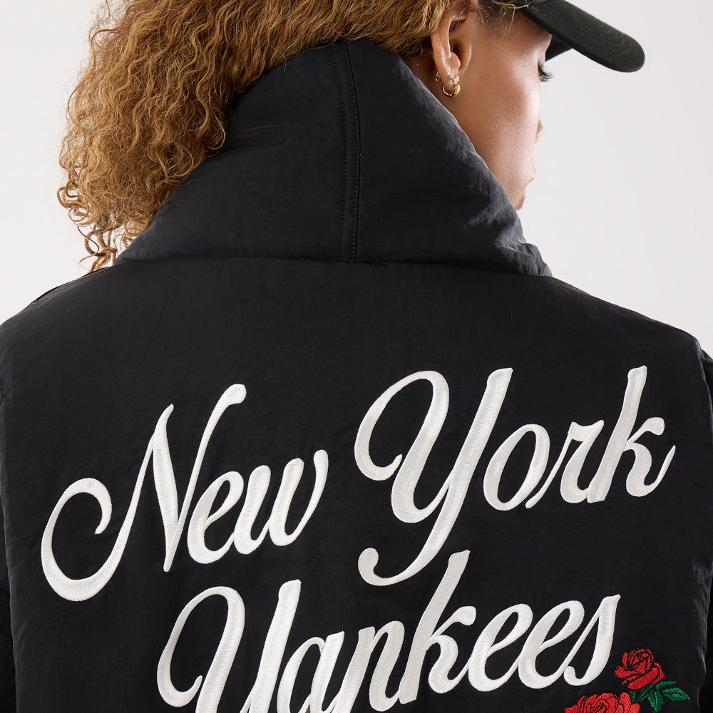Women New York Yankees MLB x Alpha Industries Black Nylon Shawl Collar Bomber Jacket
