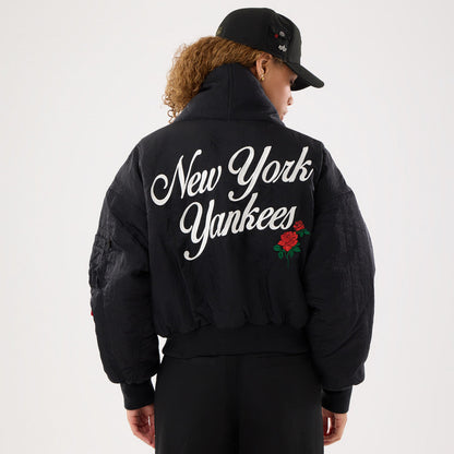 Women New York Yankees MLB x Alpha Industries Black Nylon Shawl Collar Bomber Jacket