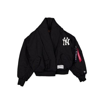 Women New York Yankees MLB x Alpha Industries Black Nylon Shawl Collar Bomber Jacket